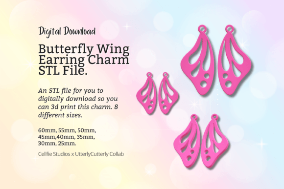 Butterfly Wing 1 Earring Charm STL File for 3D Printing