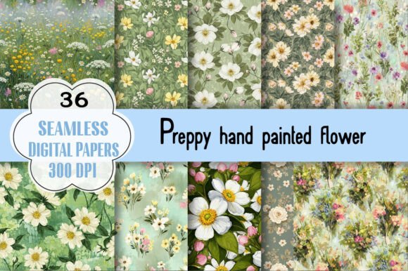 Charming Preppy Hand Painted Flower Pattern for Your Projects