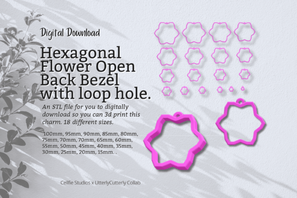 Hexagonal Flower 1 Open Back Bezel for 3D Printing