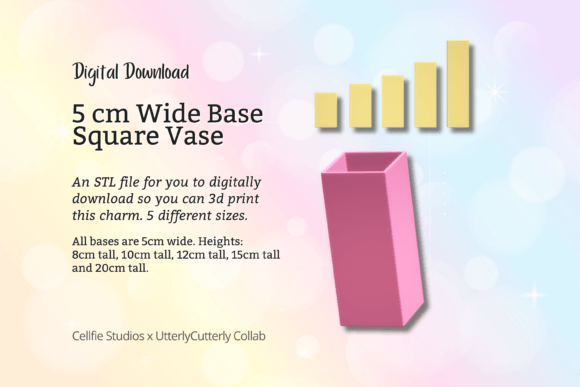 Modern Vases: The 5cm Wide Base, Square Vase STL File - Di