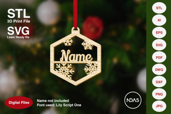 Personalized Name Christmas Ornament for Laser Cut & 3D Print