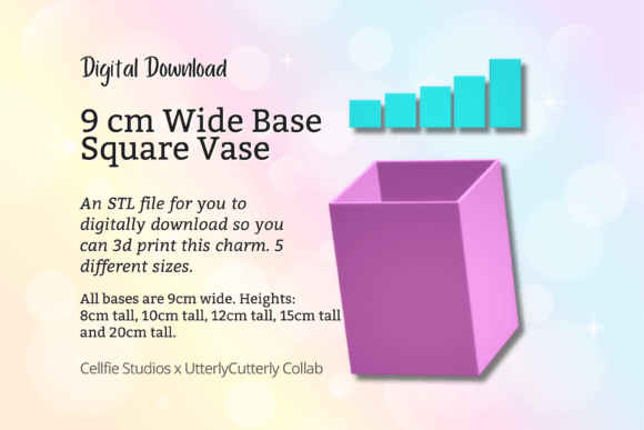 Sleek 9cm Wide Base Square Vase STL File