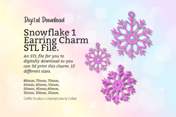 Snowflake 1 Earring Charm STL File: Winter Jewelry & Decor