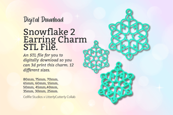Snowflake 2 Earring Charm STL File for Winter Crafts
