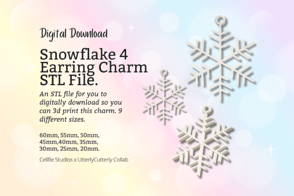 Snowflake 4 Earring Charm STL File: Your Winter Design Asset